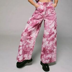 Pink Tie-Dye Wide-Leg Pants